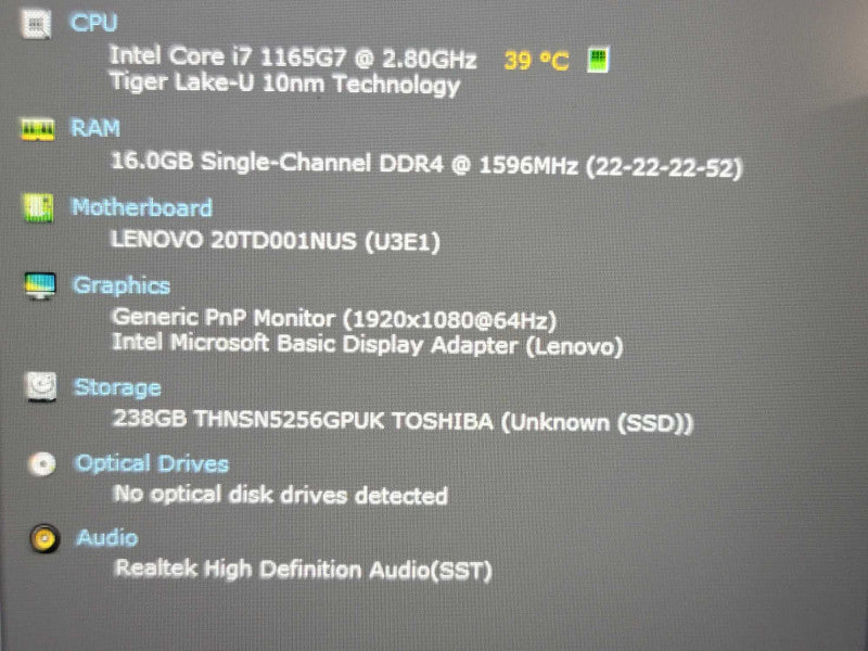 Lenovo ThinkPad E15 Gen 2 i7-1165G7 16GB DDR4 256GB SSD READ  Qβ Lap200
