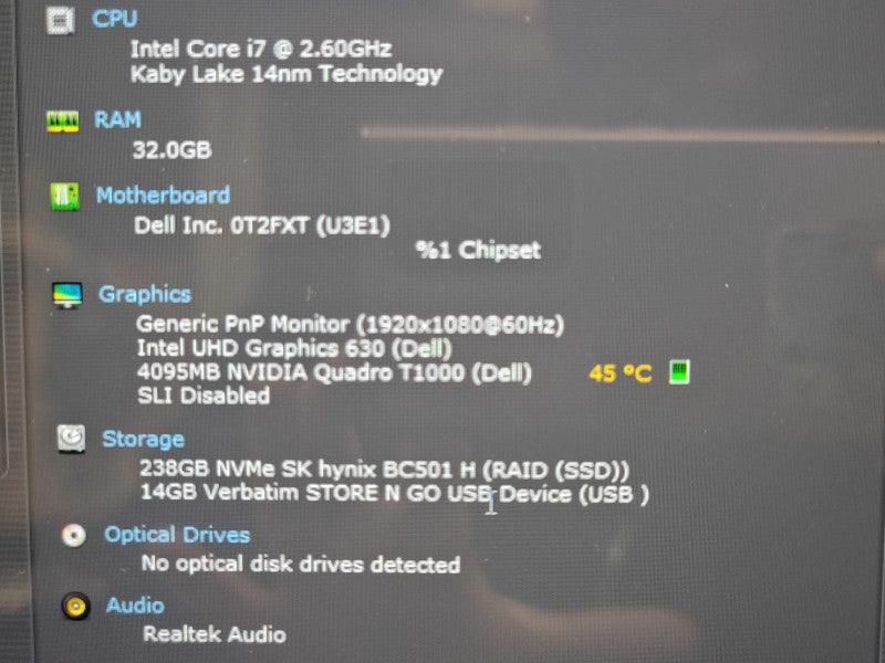 Dell Precision 7530 i7 9850H 32GB DDR4 Quadro T1000 256GB SSD READ  β Lap200