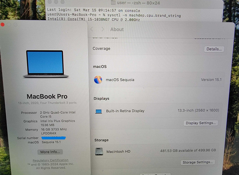 Apple MacBook Pro 13" 2020 A2251 | i5-1038NG7 @2.0GHz 16GB RAM 512GB SSD