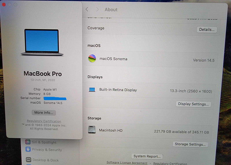 Apple MacBook Pro 13" 2020 A2338 | Apple M1 | 8GB RAM | 256GB SSD - READ