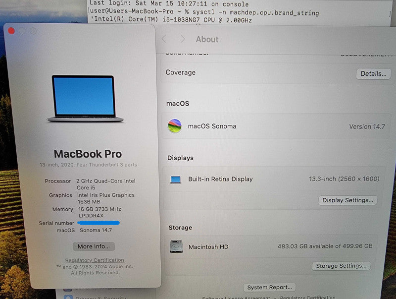 Apple MacBook Pro 13" A2251 | i5-1038NG7 @2.0GHz 16GB RAM 512GB SSD - READ
