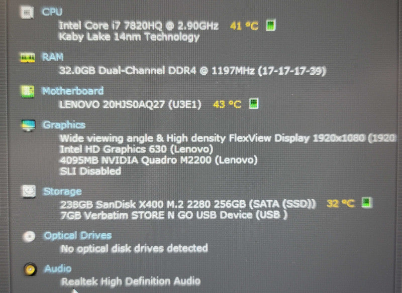 Lenovo ThinkPad P51 i7 7820HQ 32GB DDR4 Quadro M2200 256GB SSD  β Lap200