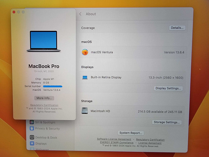 Apple MacBook Pro 13" 2020 A2338 | Apple M1 | 8GB RAM | 256GB SSD