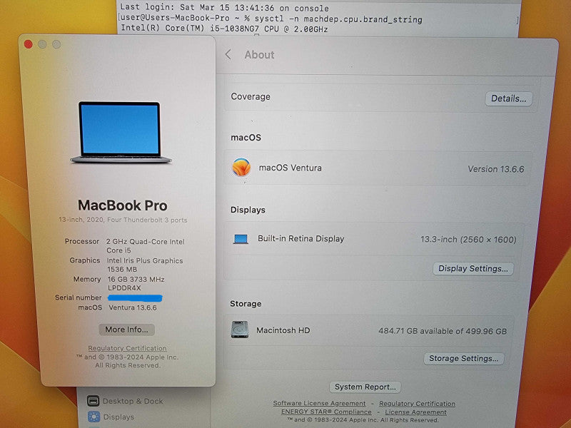 Apple MacBook Pro 13" A2251 | i5-1038NG7 @2.0GHz 16GB RAM 512GB SSD