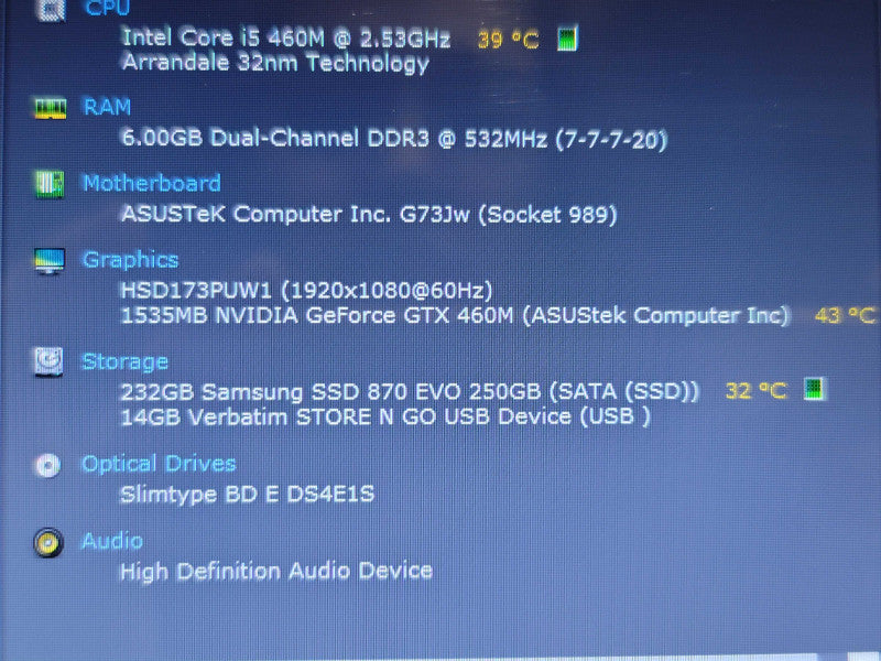 ASUS ROG G73J i7 460M 6GB DDR3 GTX 460M 250GB SSD SATA PARTS/REPAIR  β BudLap