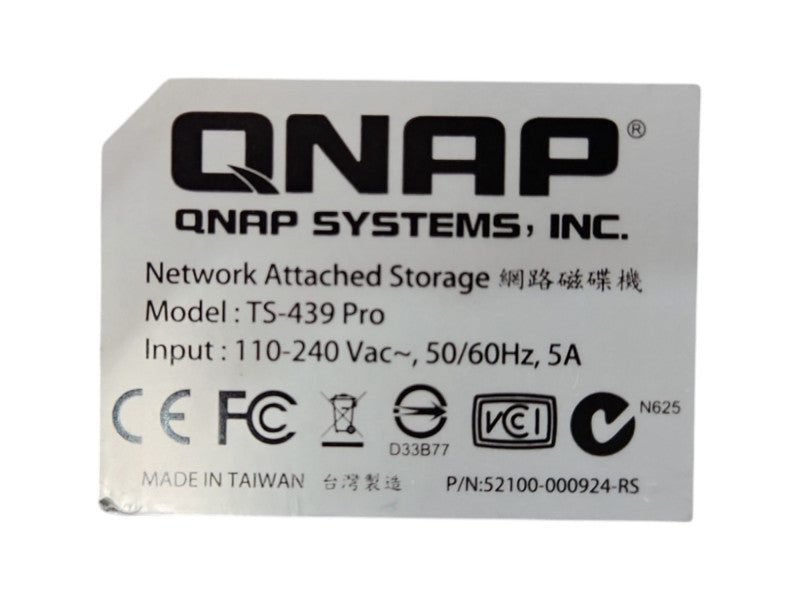 QNAP TS-439 Pro, 4-Bays NAS, No HDD & Caddies, READ