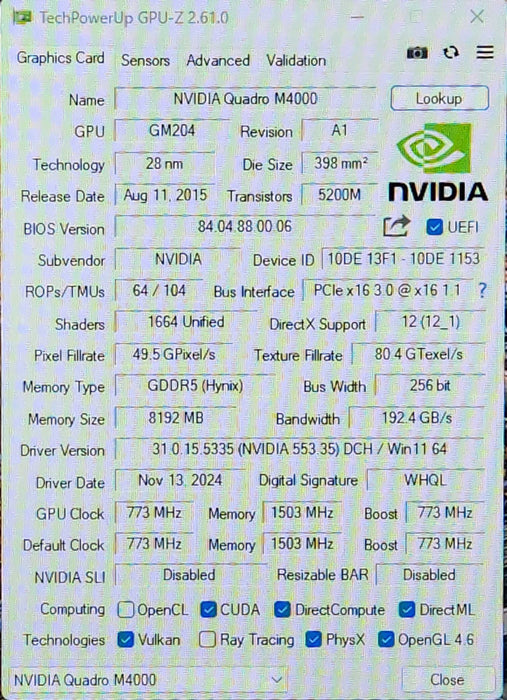 NVIDIA Quadro M4000, 8GB GDDR5 PCIe Graphics Card, 4x DisplayPort