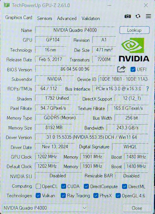 NVIDIA Quadro P4000, 8GB GDDR5 PCIe Professional Graphics Card, 4x DP