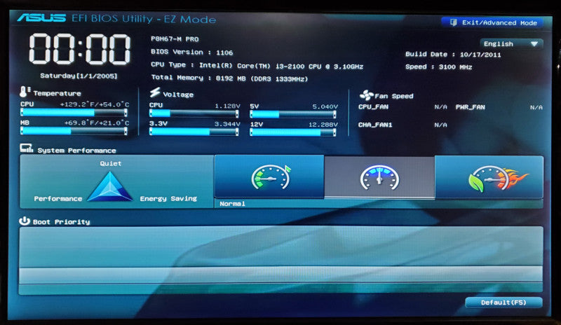 ASUS P8H67-M PRO Motherboard Core i3-2100 8GB RAM, I/O Shield