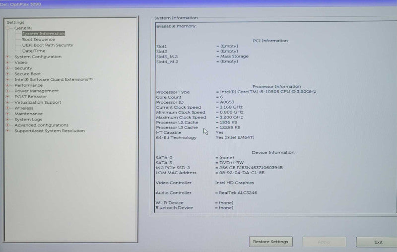 DELL OptiPlex 3090 SFF Core i5-10500 3.20GHz, 8GB, 256GB nvme _