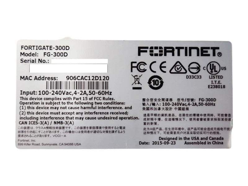 Fortinet Fortigate-300D FG-300D, Firewall Security Appliance, Factory Reset