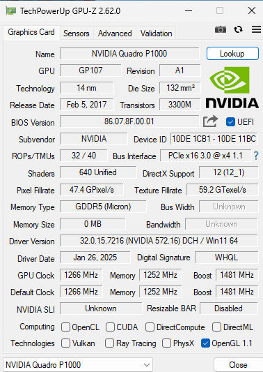 NVIDIA Quadro P1000  4GB GDDR5 Graphics Card - 4x MiniDP