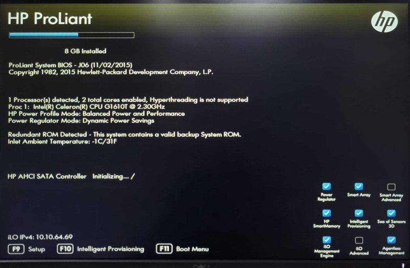 HP ProLiant MicroServer G8 Celeron G1610T 2.30GHz 8GB RAM P212 READ _