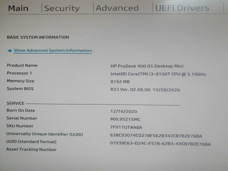 HP ProDesk 400 G5 Desktop Mini i3-9100T 3.1GHz 8GB RAM - No HDD