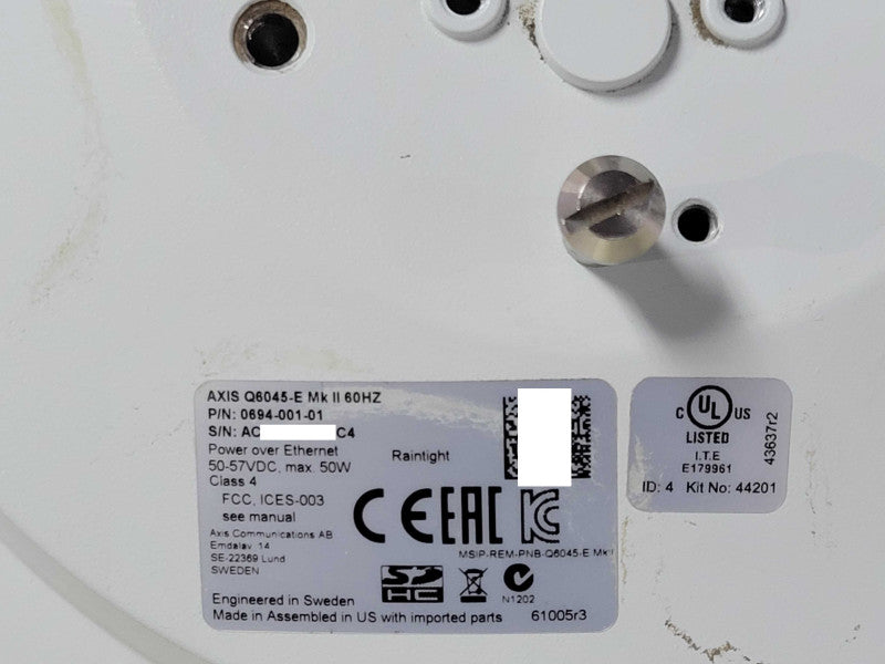 Axis Q6045-E MKII Network 60 HZ PTZ Dome Camera w/ Mount, No SD Card _