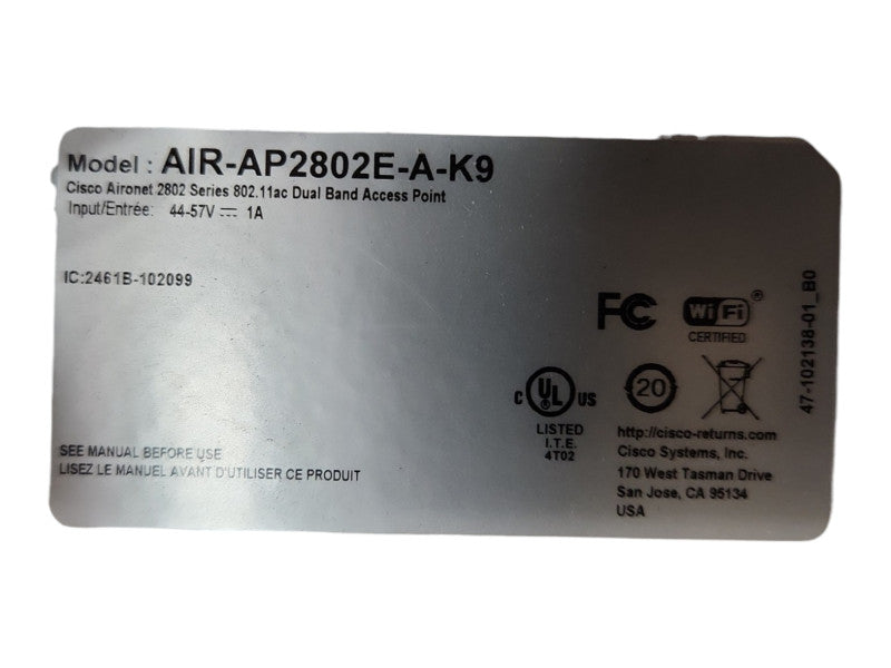 Cisco Aironet 2802E 802.11ac Dual Band Access Point, AIR-AP2802E-A-K9