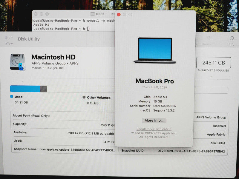 Apple Macbook Pro 2020 13" M1 @ 3.2GHz 16GB RAM 250GB SSD [A2338] (