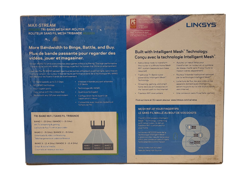 Linksys MR8300 Max-Stream AC2200 Mu-Mimo Tri-Band Wireless Router New Q$