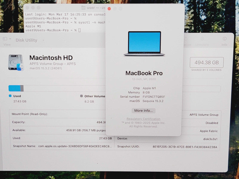 Apple Macbook Pro 2020 13" M1 @ 3.2GHz 8GB RAM 500GB SSD [A2338] (