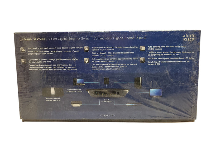 New LINKSYS SE2500-NP External Ethernet Switch 5-PORT GIGABIT 1000Mbps Seal Q$