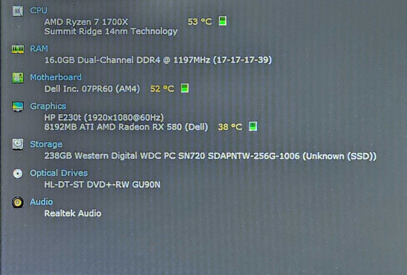 Dell Inspiron 5675, AMD Ryzen 7-1700X, 16GB RAM, 256GB NVMe, AMD RX580