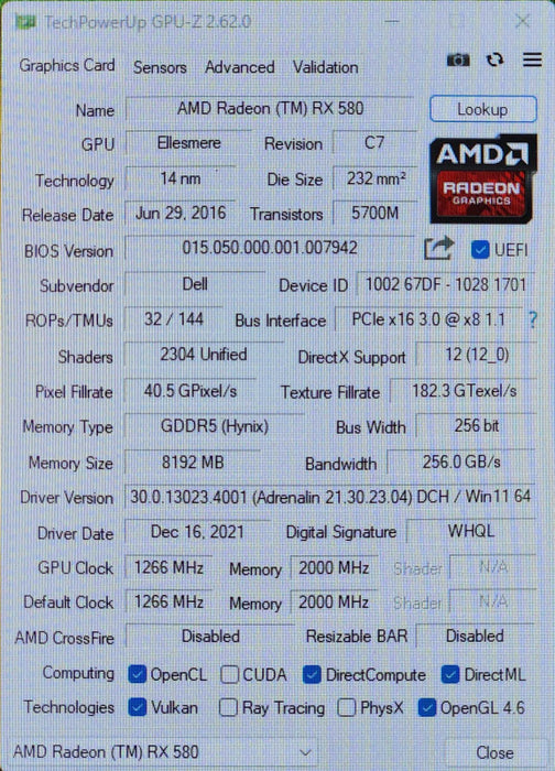 Dell Inspiron 5675, AMD Ryzen 7-1700X, 16GB RAM, 256GB NVMe, AMD RX580