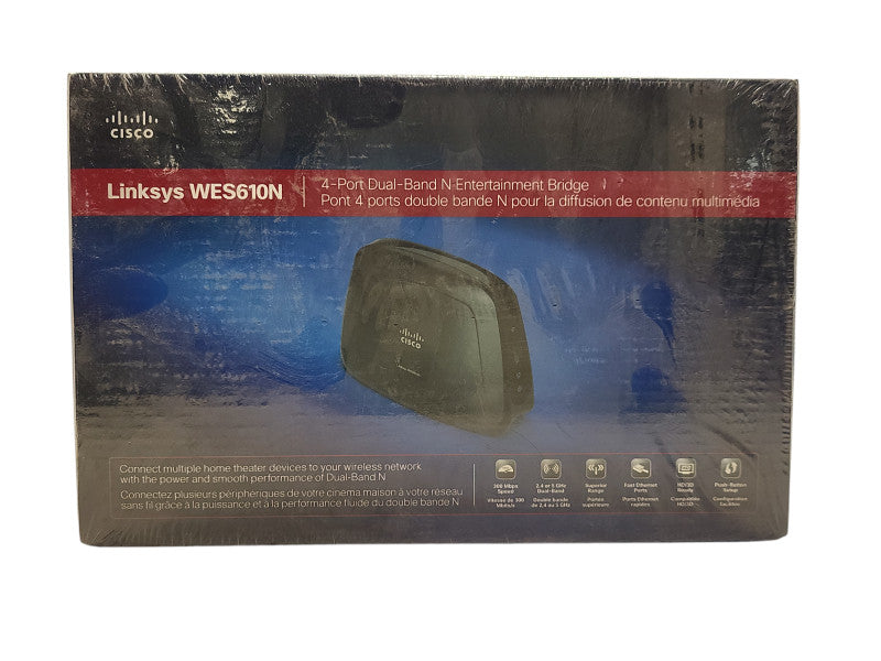 Linksys N600 Dual-Band Wireless-N Universal Media Connector WES610N-CA New $