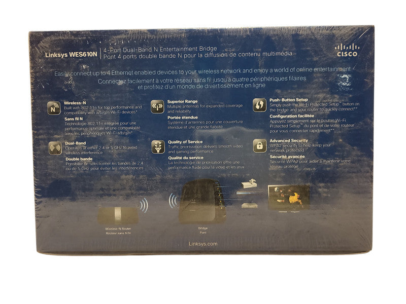 Linksys N600 Dual-Band Wireless-N Universal Media Connector WES610N-CA New $