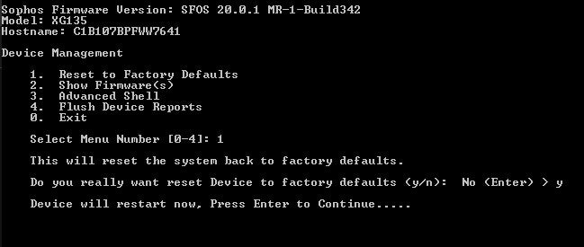 Sophos XG 135 REV Rev.3, Network Security Firewall Appliance, Factory Reset