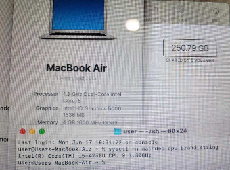 MacBook Air 13" 2013 i5-4250U 4GB DDR3 250GB SSD  β Lap200