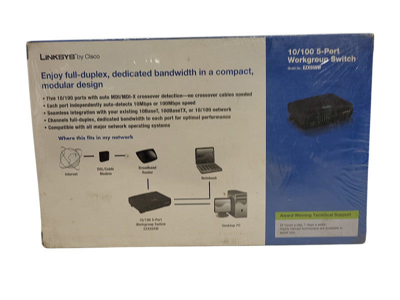 NEW Linksys 10/100 5 Port Workgroup Switch Model EZXS55W $