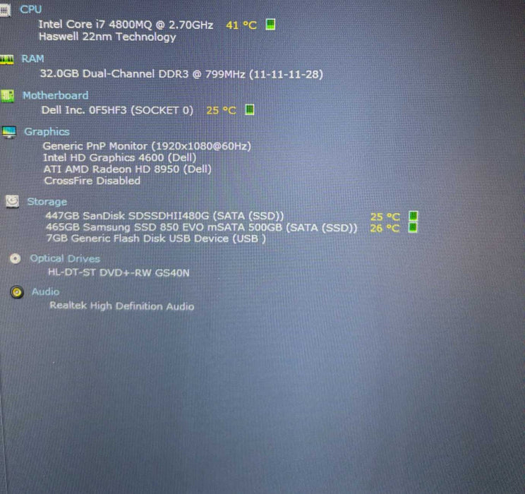 Dell Precision M6800 i7-4800MQ AMD Radeon HD 8950 GPU 32GB RAM 480SSD READ!  Lap200