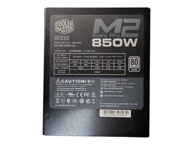 Cooler Master 850W Silent Pro M2 80PLUS Power Supply, READ