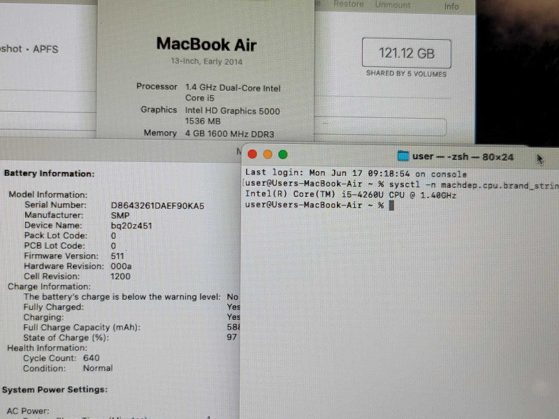 Apple MacBook Air 2014 13" i5-4260U 4GB DDR3 120GB SSD  β Lap200