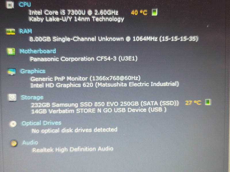 Panasonic ToughBook CF-54 i5 7300U 8GB 256GB SSD  β