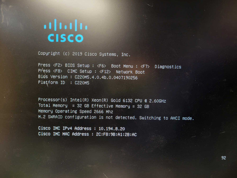 Cisco UCS C220 M5 1U 3.5" Server 2x Gold 6132 @ 2.6GHz 32GB DDR4 MegaRAID $
