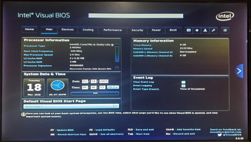 Intel NUC7i3BNB Mini PC i3-7100 @ 2.4Ghz 8GB RAM No HDD