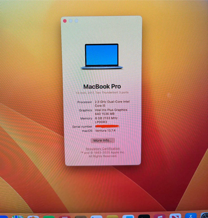 Apple MacBook Pro 13" 2017 i5-7360U 8GB RAM 256GB SSD Faulty Battery READ!