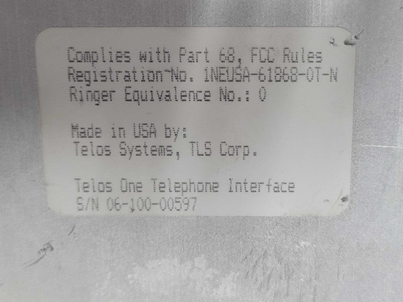 Telos One telephone Interface, READ _