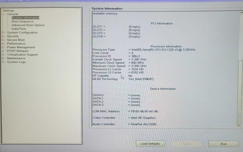 Dell PowerEdge T20 Server Xeon E3-1225v3 3.2GHz 4GB RAM, 2x 3.5" HDD Trays _