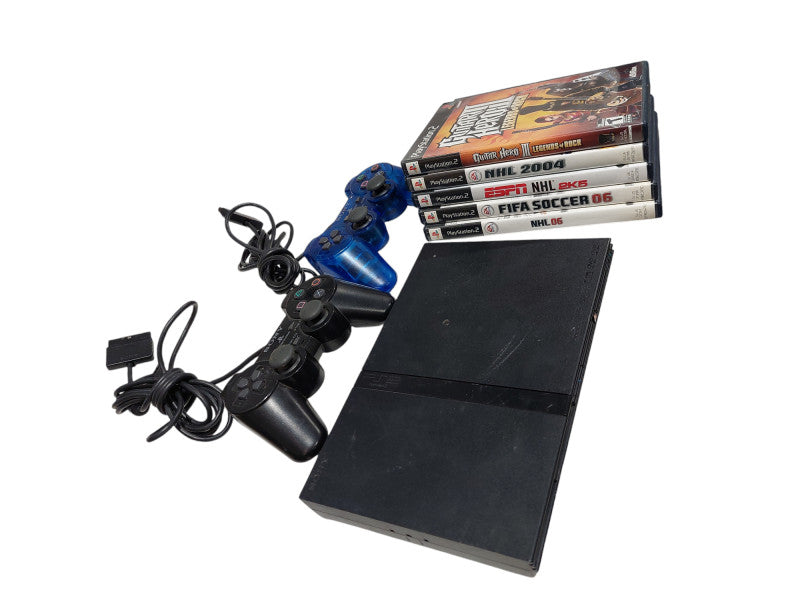 Bundle Sony PS2 Slim Model: SCPH-70011 & 2 Controllers & 5 Games =