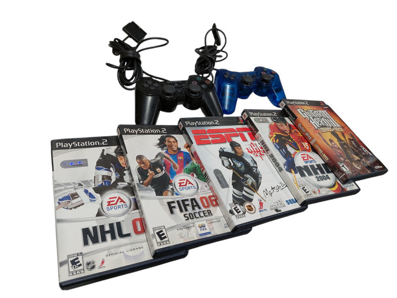 Bundle Sony PS2 Slim Model: SCPH-70011 & 2 Controllers & 5 Games =