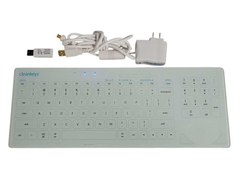 Cleankeys wireless keyboard CKP1GW-ENU with Charger and USB dongle, READ _