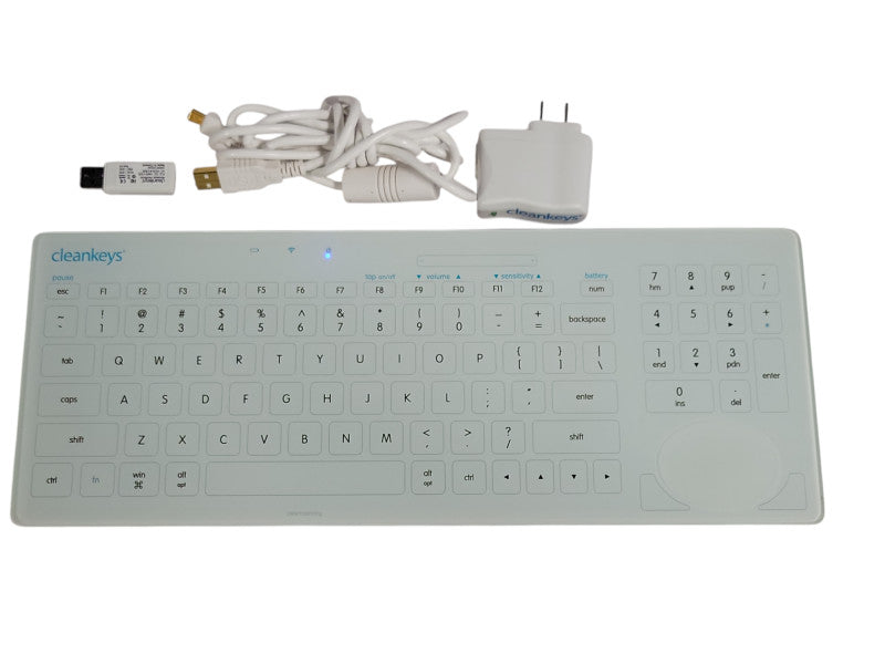 Cleankeys wireless keyboard CKP1GW-ENU with Charger and USB dongle, READ _