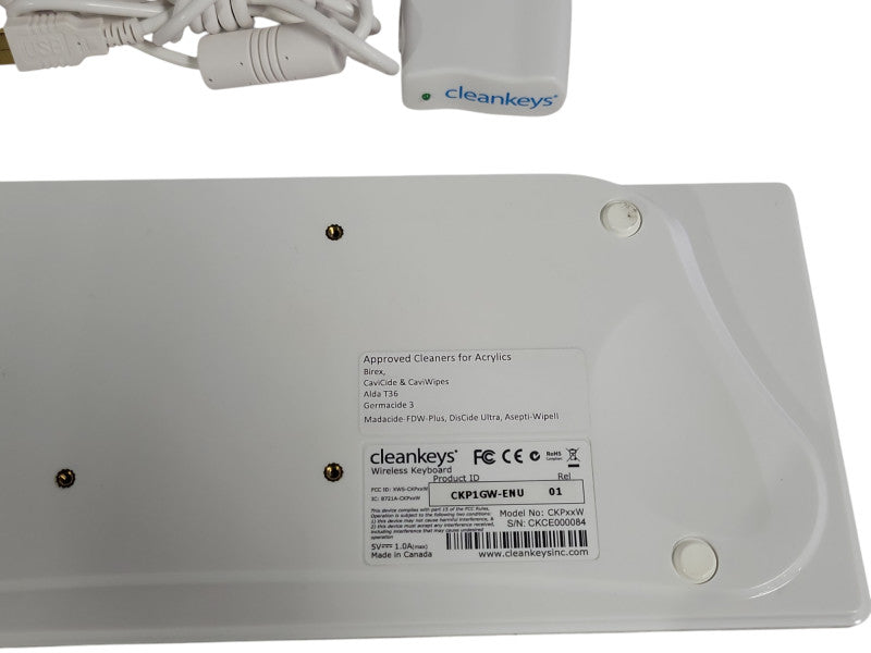 Cleankeys wireless keyboard CKP1GW-ENU with Charger and USB dongle, READ _