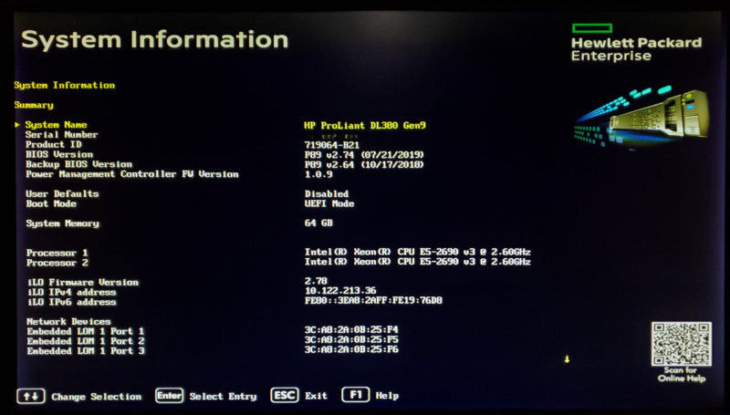 HP ProLiant DL380 Gen9 2x Xeon E5-2690 v3 64GB RAM P440 - No HDD