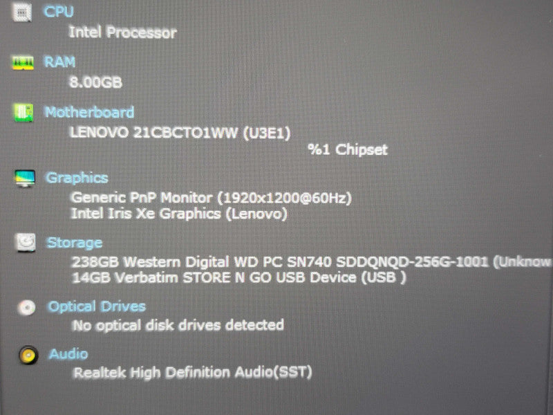 Lenovo ThinkPad X1 Carbon i5-1240P 8GB RAM 256GB SSD READ β Lap200