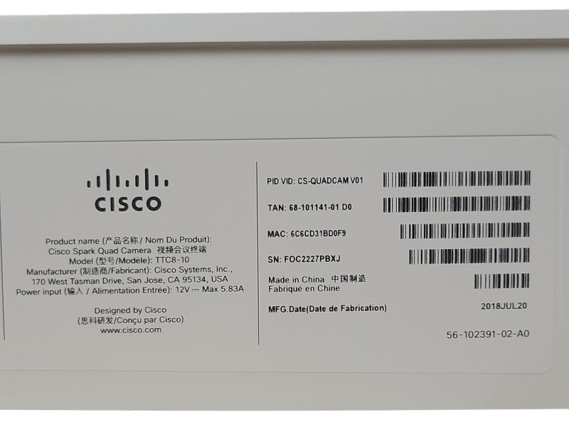 Cisco CS-QUADCAM V01 Quad Webex Conference Room Camera TTC8-10 _