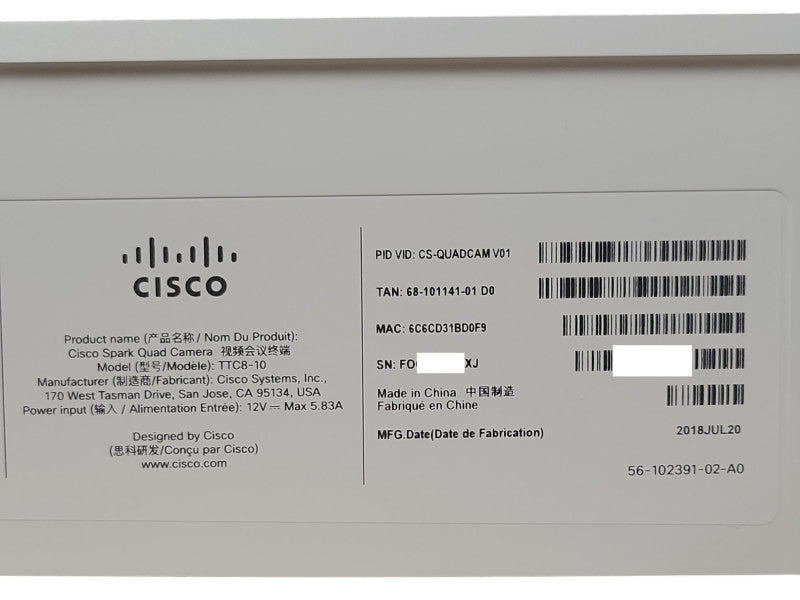 Cisco CS-QUADCAM V01 Quad Webex Conference Room Camera TTC8-10 _