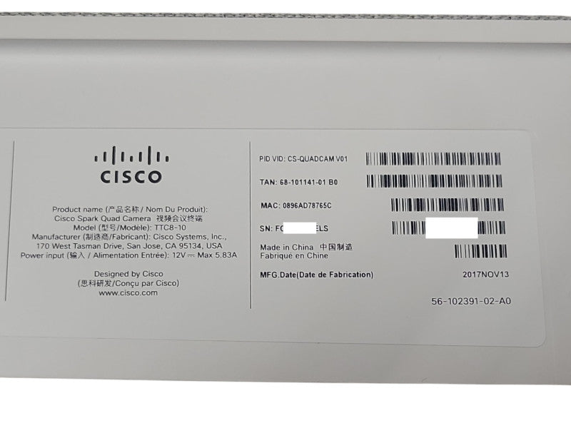 Cisco CS-QUADCAM V01 Quad Webex Conference Room Camera TTC8-1 _